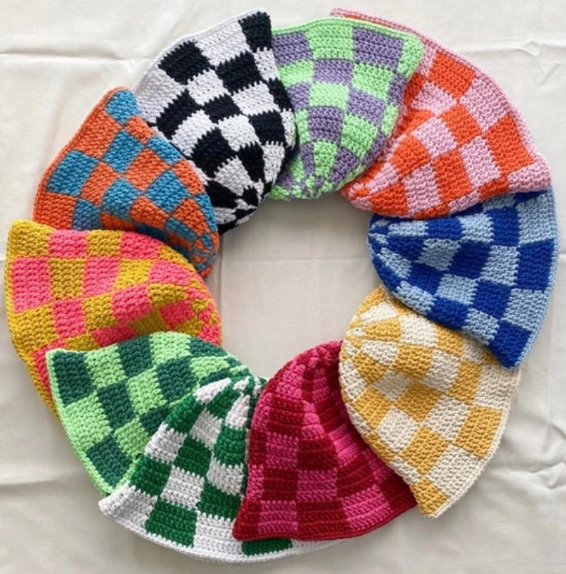 Hand gestrickt karierter Fischerhut, gehäkelter trendiger Fischerhut - Etsy.de | Etsy (DACH)