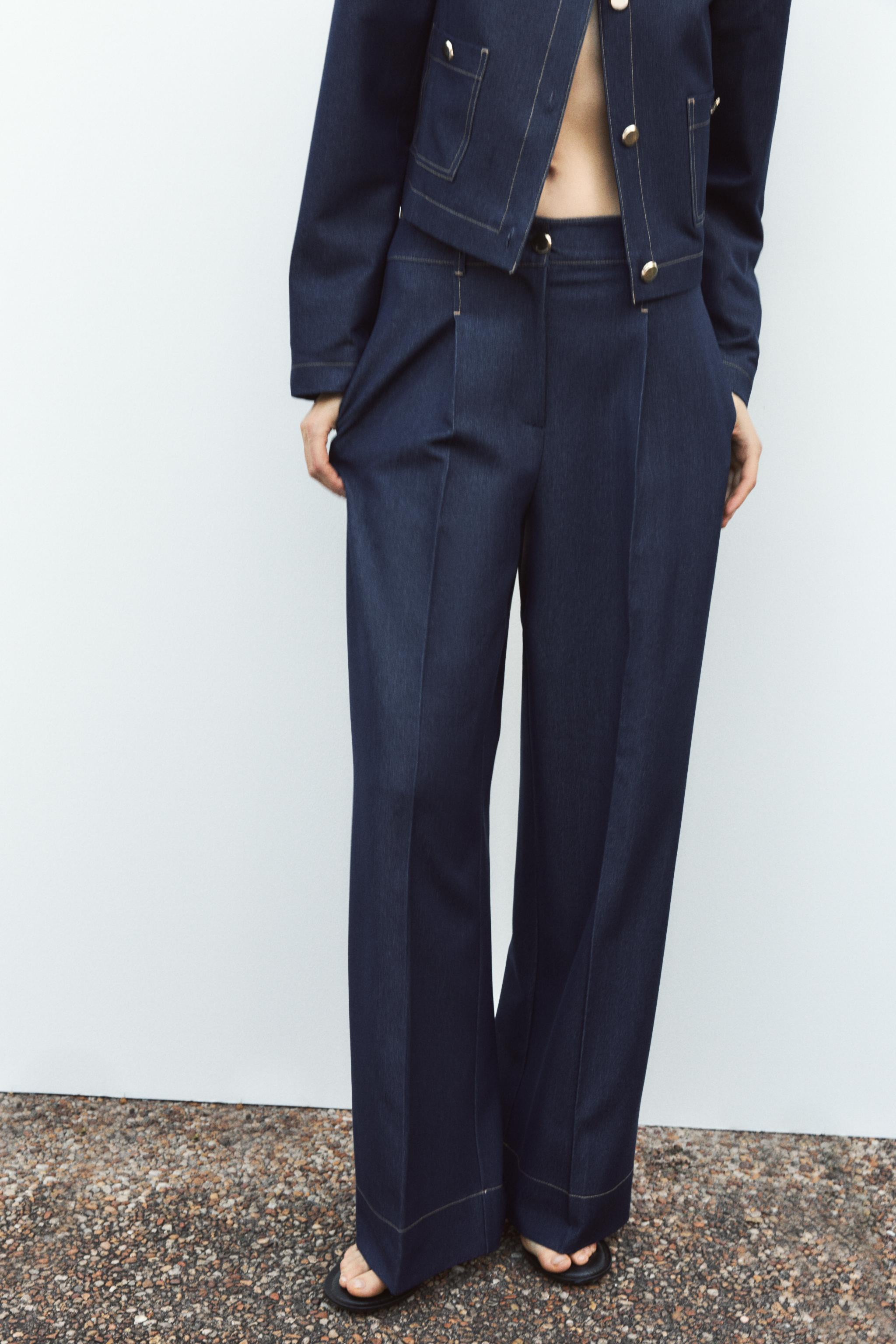 WIDE-LEG TROUSERS WITH CONTRAST TOPSTITCHING | Zara UK