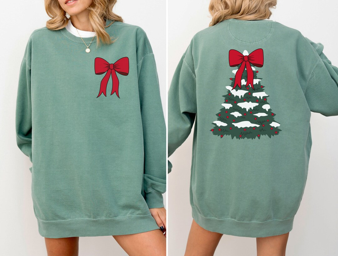 Christmas Tree Sweatshirt, Merry Christmas Shirt, Holiday Bow, Christmas Sweatshirts for Women,ho... | Etsy (US)