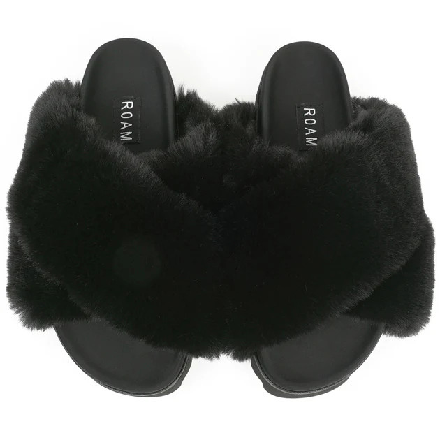 ROAM Cloud Slippers Black Faux Fur | ROAM