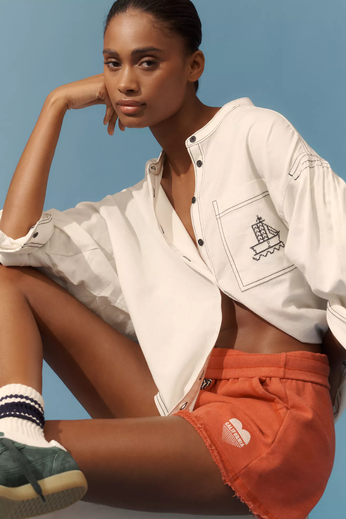 Pilcro Cotton Linen Batwing Buttondown Blouse | Anthropologie (US)