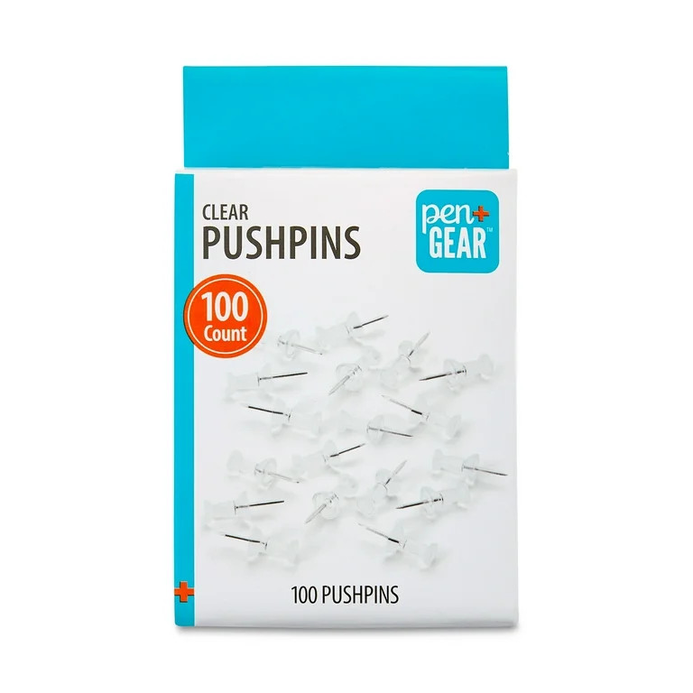 Pen+Gear Push Pins in Clamshell, Clear Plastic Head, Steel Point, 100 Count. | Walmart (US)
