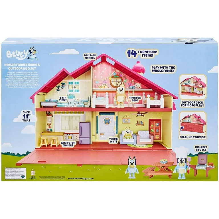 Bluey Heeler Family Home & Outdoor Bbq Set Playset, Includes Bluey, Bingo, Mum (Chilli) & Dad (Ba... | Walmart (US)