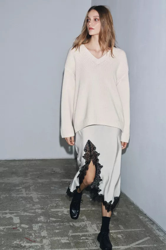 ZW COLLECTION LACE MIDI SKIRT | Zara Canada