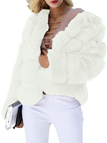 Simplee Women's Luxury Winter Warm Faux Fur Short Coat Fluffy Furry Jacket Parka Outwear for Wedding Party(3XL White) | Amazon (US)