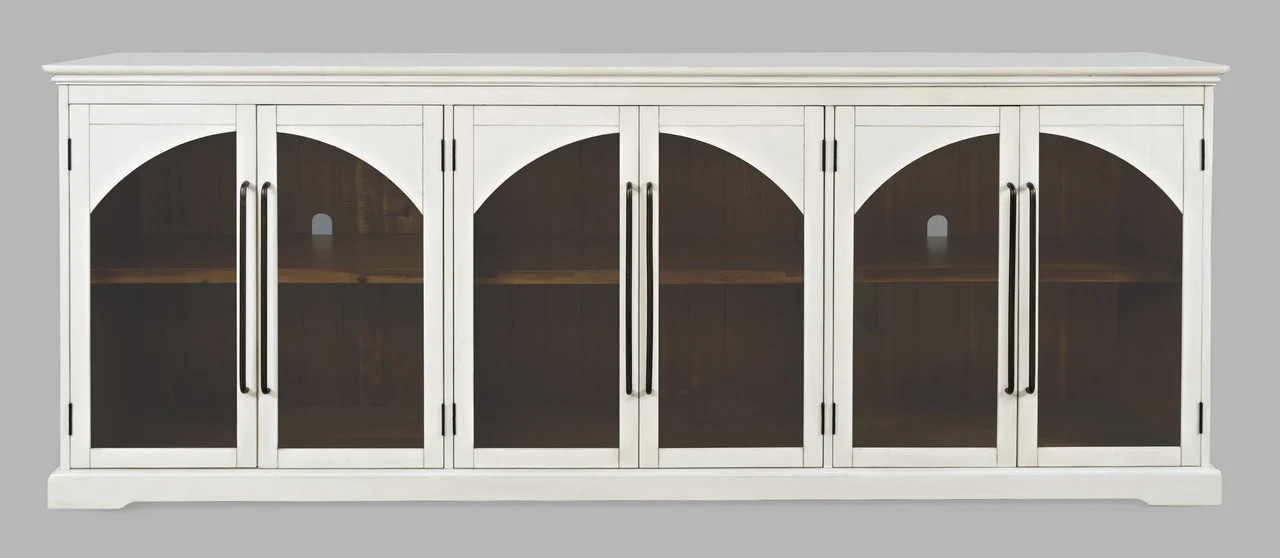Archdale 96 Inch Gothic Arch Sideboard Storage Cabinet with Glass Doors In White | 1stopbedrooms