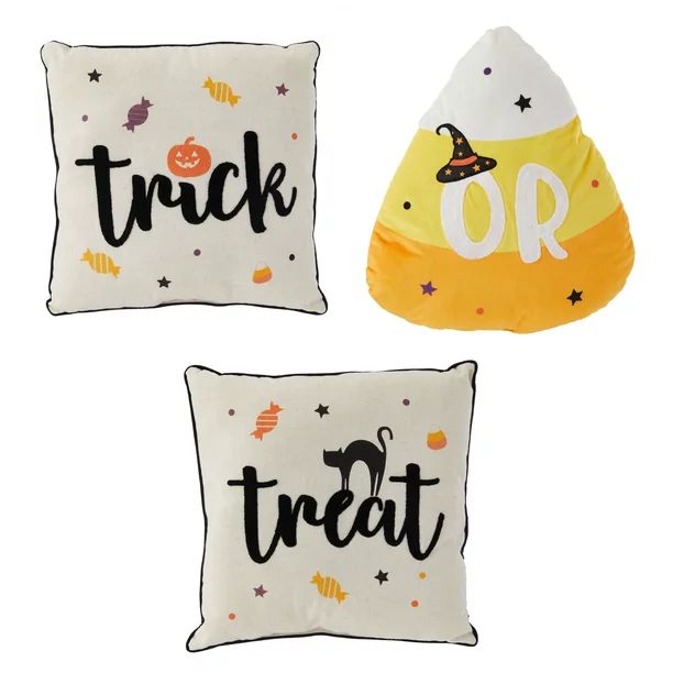 Way To Celebrate Halloween Decorative Pillow, 3Pcs Pack 13Inch Pillow, Candy /Trick/ Treat, Natur... | Walmart (US)