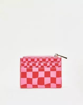 ASOS DESIGN checkerboard cardholder in pink and red | ASOS (Global)