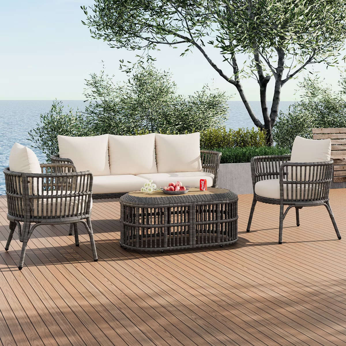 4pc Rattan Outdoor Patio Conversation Set, Sectional Sofa Set with Coffee Table 4A -ModernLuxe | Target
