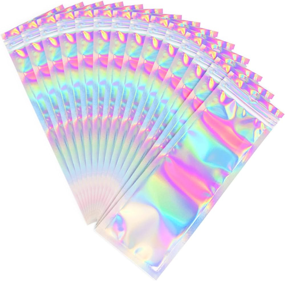 Durimoiy 100 Pieces Holographic Mylar Bags - 2.7x8.6 inch Resealable Foil Pouch Bags Long Flat Ho... | Amazon (CA)