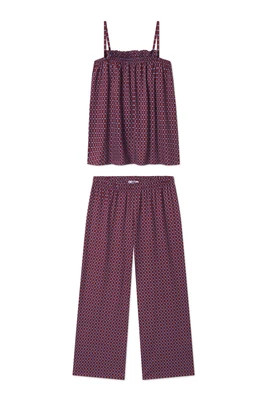 Pima Ruffle Pants Set in Burgundy Starbursts - M | Lake Pajamas