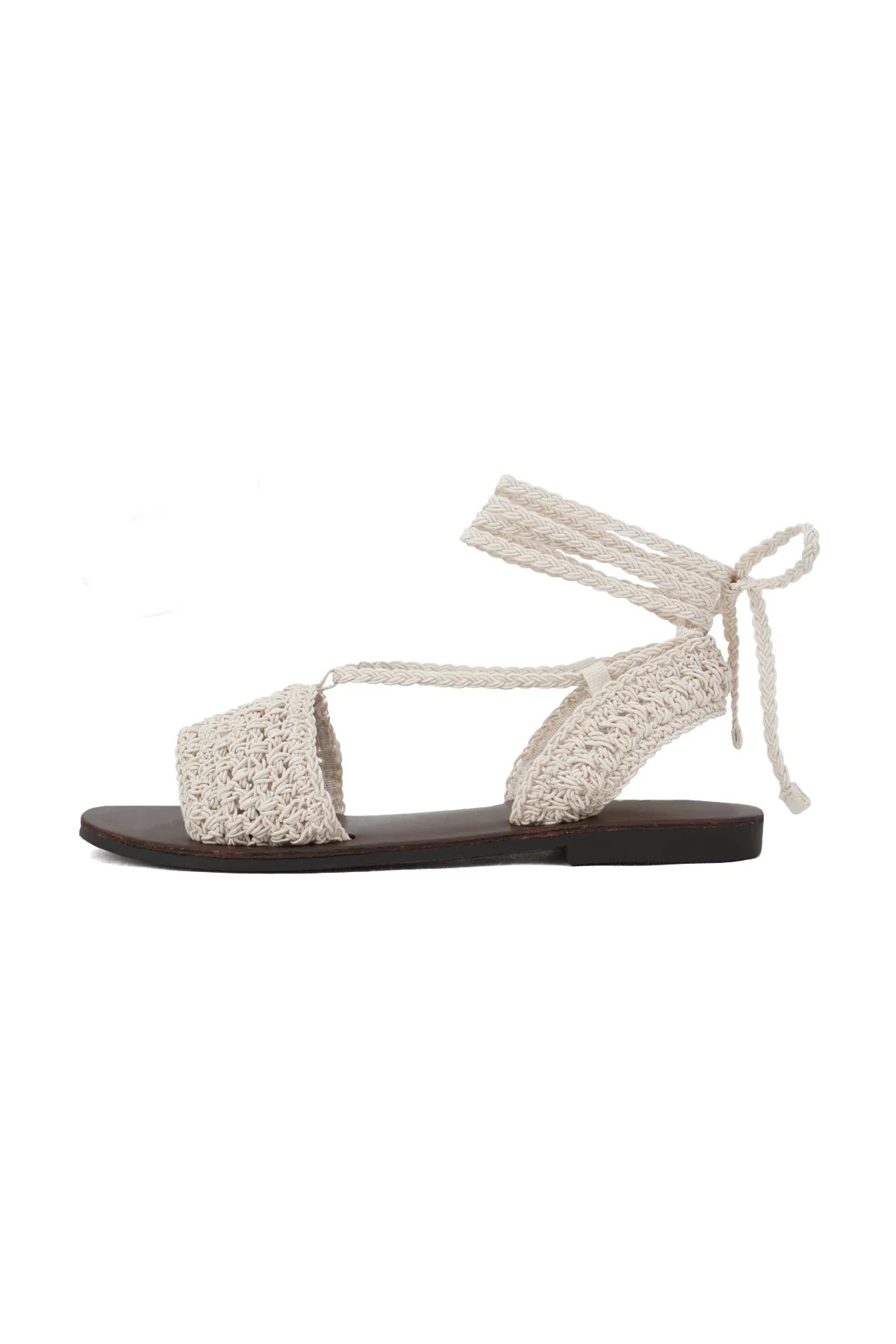Bone Crochet Ankle Tie Flat Sandals | Magnolia Boutique