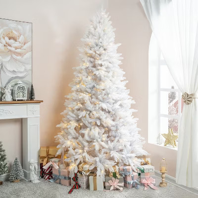 Home Imports Emporium 6.5 ft White Christmas Tree – Minimalist Pre-Lit Artificial Tree with Warm LED Lights, Hinged Branches & Sturdy Metal Stand | Target
