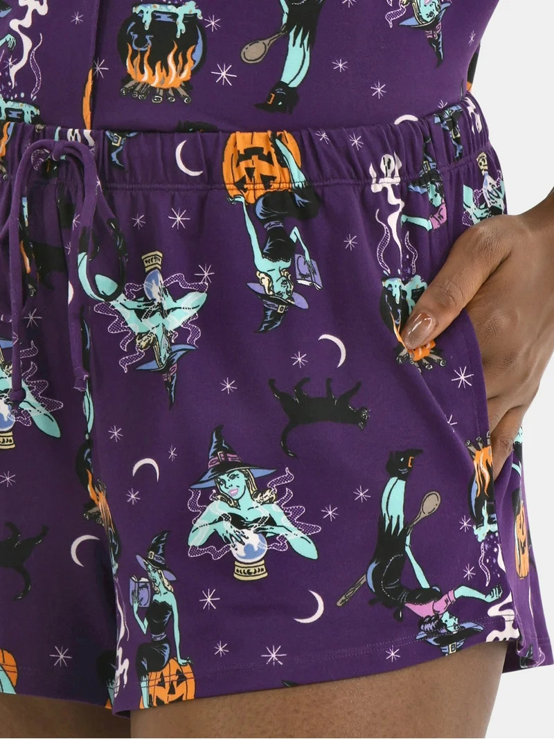 Halloween Women’s Printed Notched Top and Shorts Pajama Set from Way to Celebrate, 2-Piece, Siz... | Walmart (US)