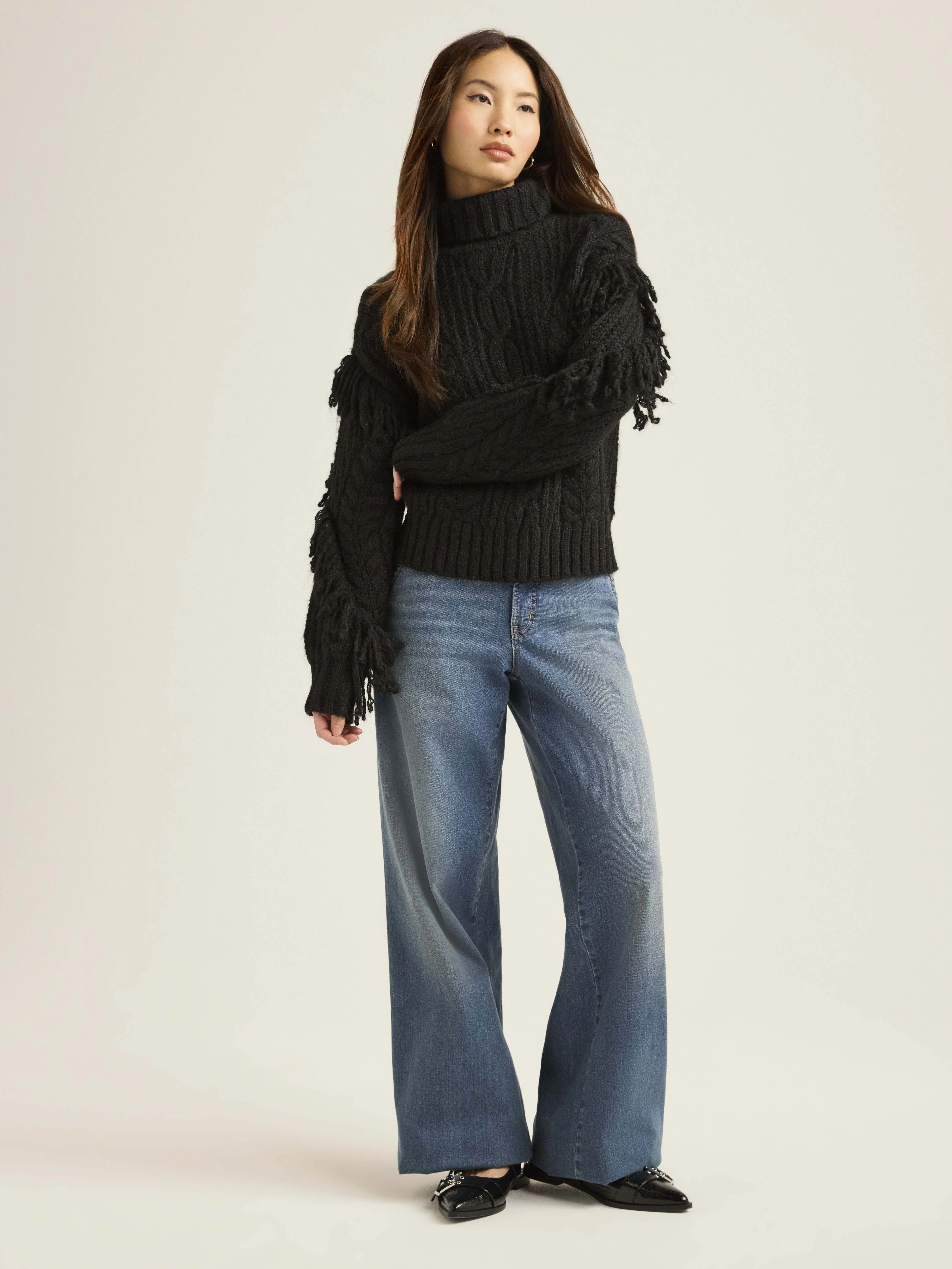 Scoop Women’s and Women's Plus Cable Knit Turtleneck Sweater with Fringe, Midweight, Sizes XS-4... | Walmart (US)