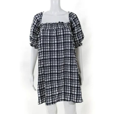 Solid & Striped Womens Baby Doll Checkered Dress Puckered Madras Navy Size M | Walmart (US)