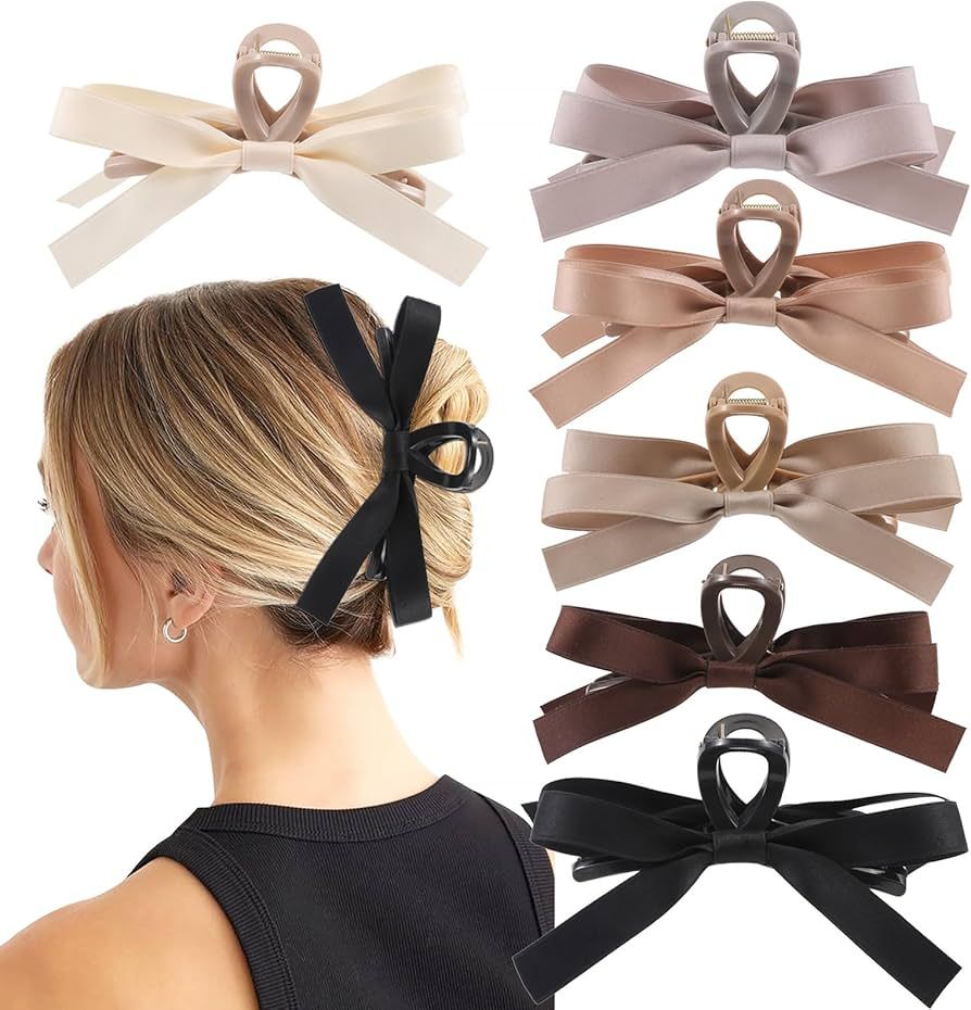 Auseibeely 6 PCS Bow Clips, Big Bow Knot Hair Clips, Silky Satin Bow Hair Clips for Women Girls, ... | Amazon (US)