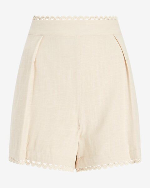 High Waisted Linen-blend Eyelet Lace Trim Shorts | Express