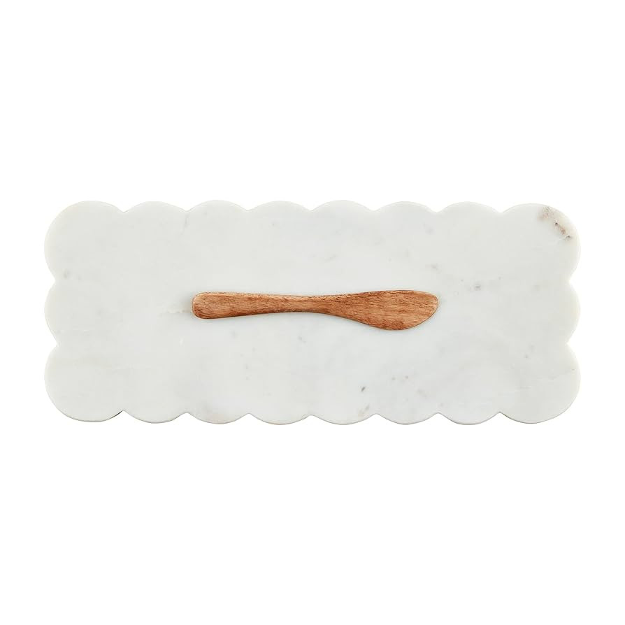 Mud Pie Scallop Marble Board Set, 12" x 5", White | Amazon (US)