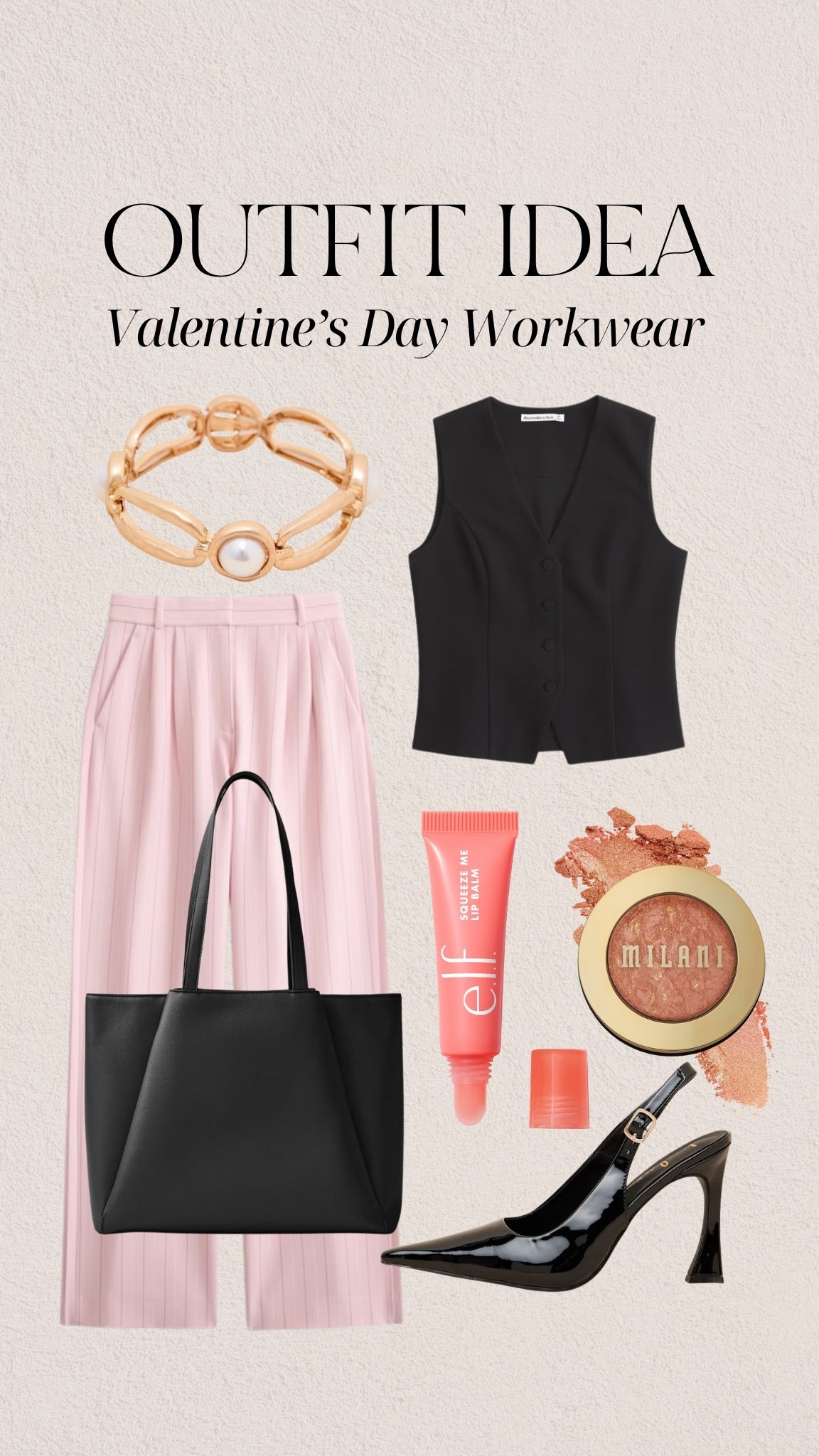 Outfit idea - Valentine’s Day workwear 🩷

Trousers, pants, Valentine’s Day, valentines style, officewear, workwear, pink pants, elf, work tote, work bag, blush, bracelet, pearl, black heels 

#LTKValentine #LTKBeauty
