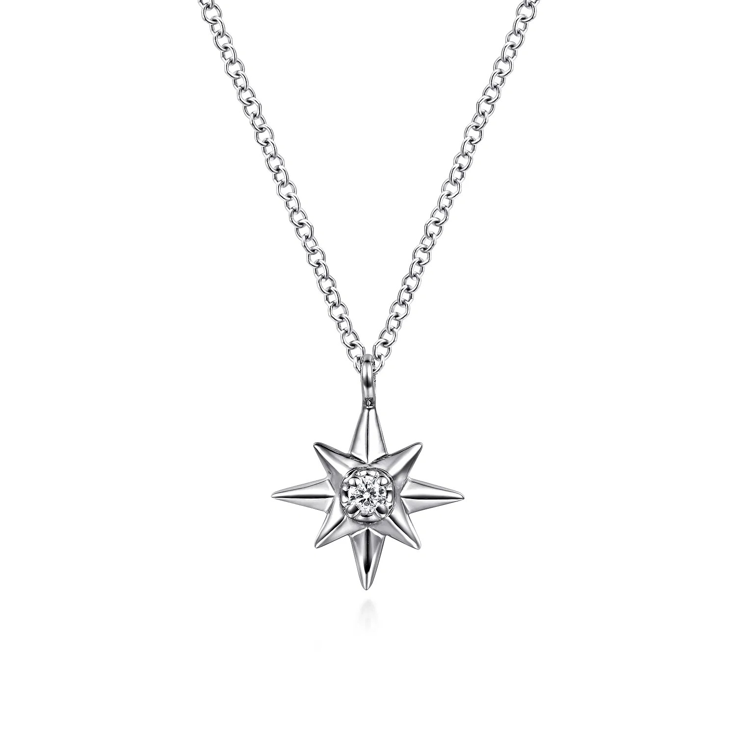 925 Sterling Silver Diamond Starburst Pendant Necklace | Gabriel & Co. Fine Jewelry And Bridal