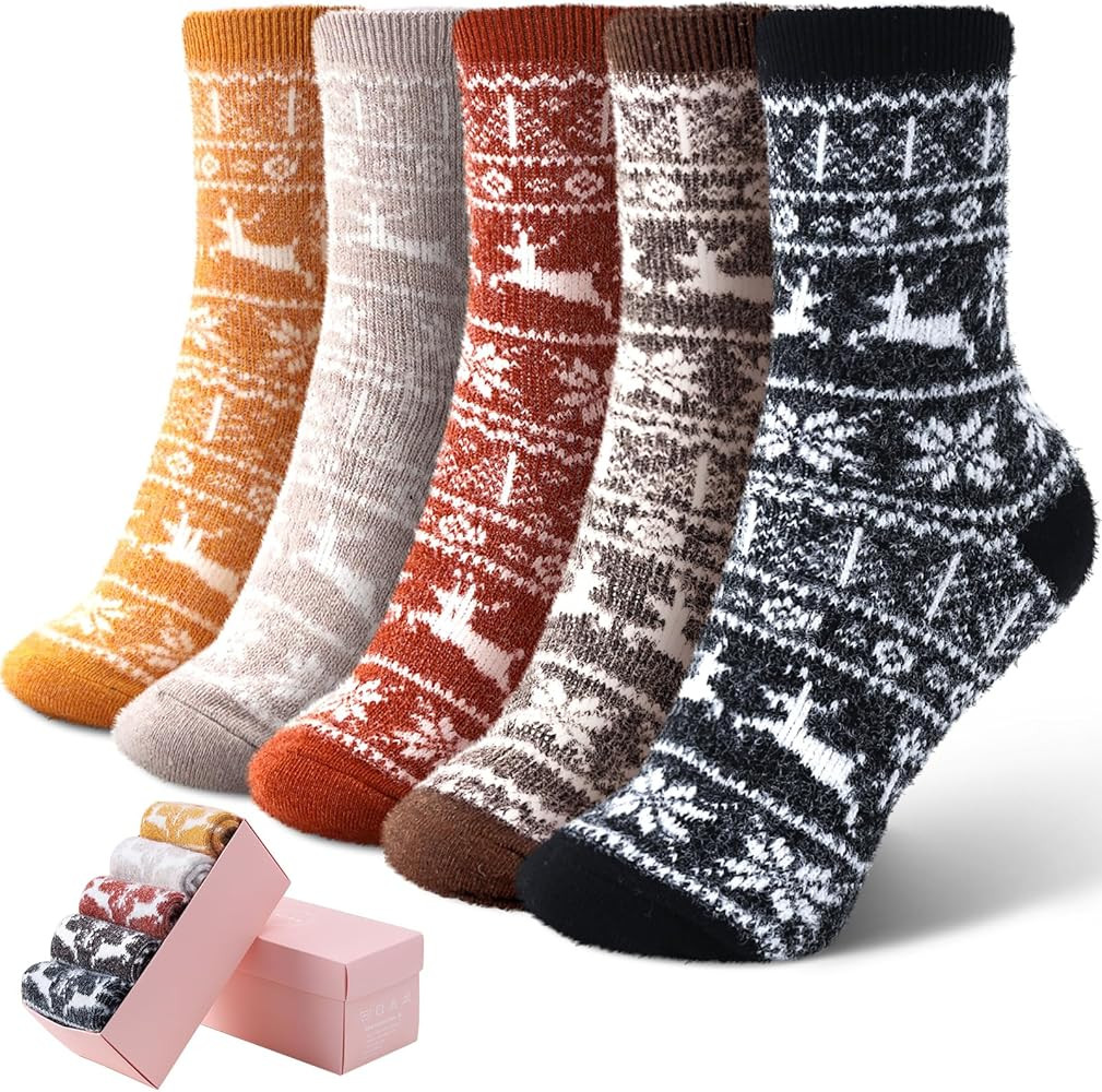 ICEIVY 5 Pack Women Thick Soft Warm Fuzzy Socks Winter Wool Fluffy Cozy Casual Home Sleep Socks w... | Amazon (US)