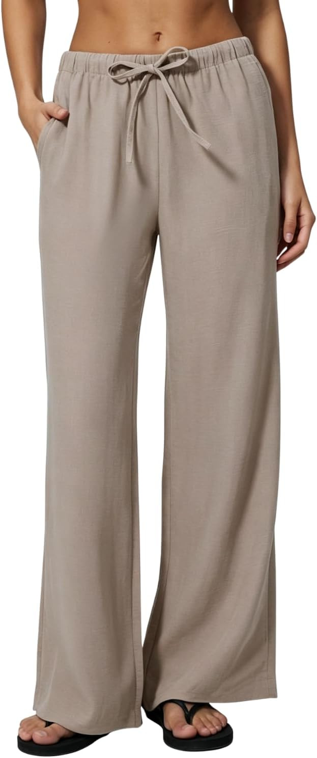 QINSEN Womens Wide Leg Palazzo Pants Wrinkle Resistant Flowy Drape Trousers | Amazon (US)
