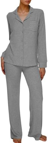 AnotherChill Women's Pajamas Set Long Sleeve Button Down Ribbed Knit 2 Piece Sleep Sets Loungewea... | Amazon (US)