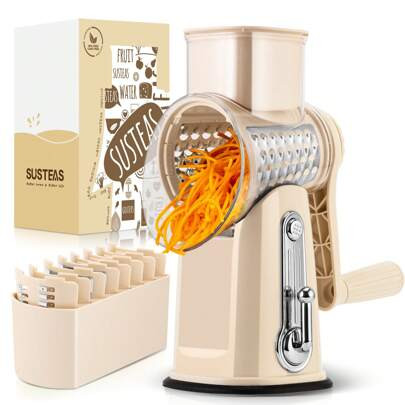 SUSTEAS Rotary Cheese Grater With Handle - Food Shredder With 5 Well-Designed Blades & Strong Suction Base,Round Mandoline Slicer & Vegetable Grater F | SHEIN