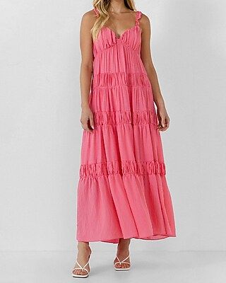 Free The Roses Ruched Layered Sweetheart Maxi Dress | Express
