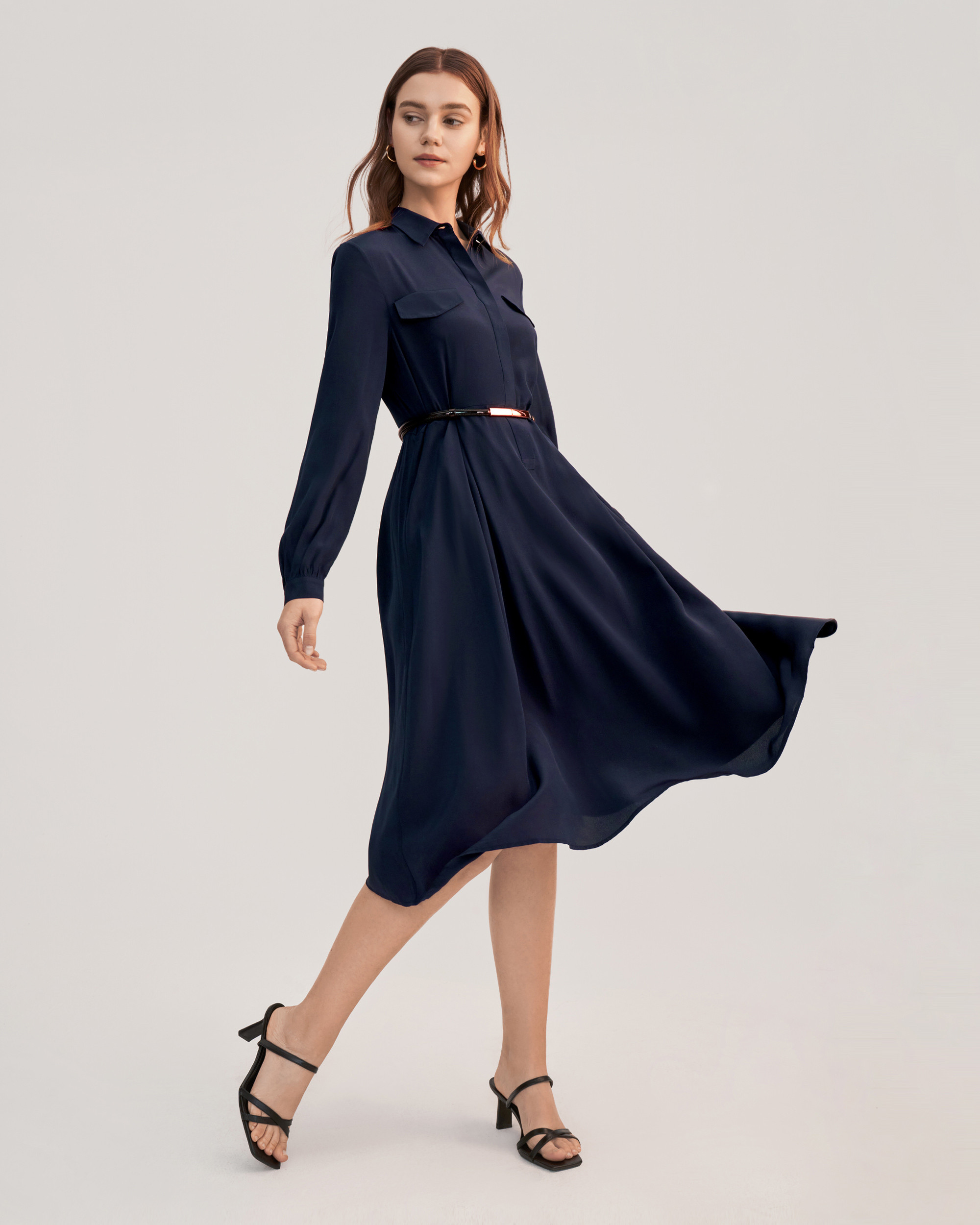 Women's Long Sleeve Retro Graceful Silk Dress | LilySilk