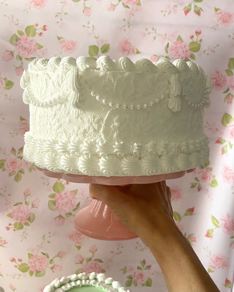 White Lace Fake Cake, White Pearls Faux Cake, 8 Inch White Cake, White Display Cake - Etsy | Etsy (US)