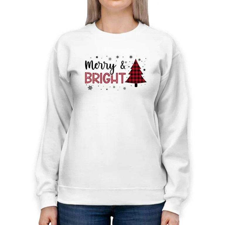 Merry Christmas Tree And Bright Sweatshirt Women -Smartprints Designs, Female Large | Walmart (US)