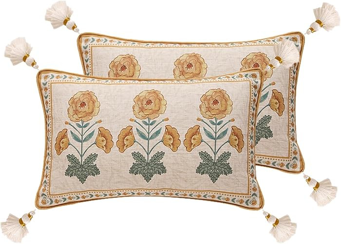 patdrea Designer Throw Pillow Covers for Couch 12"x20",Vintage French Soft Linen Pillows Cover wi... | Amazon (US)