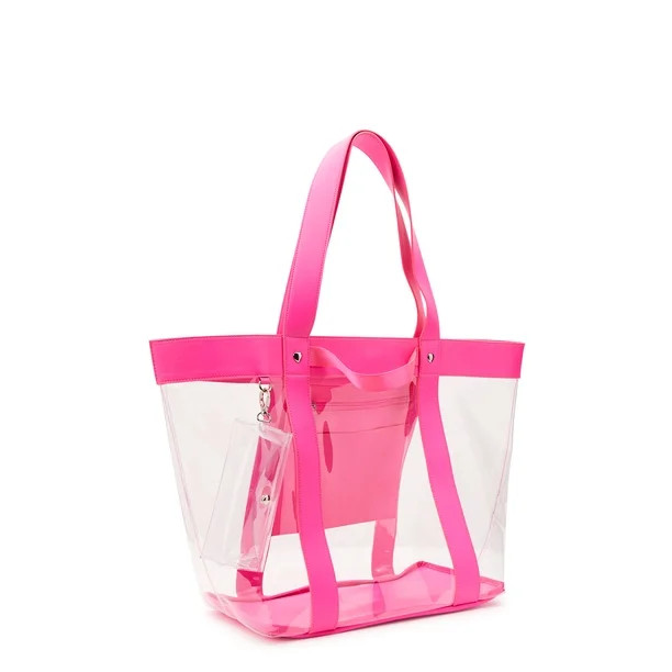 No Boundaries Women's Vinyl Beach Tote Handbag with Removable Glasses Case, Pink | Walmart (US)