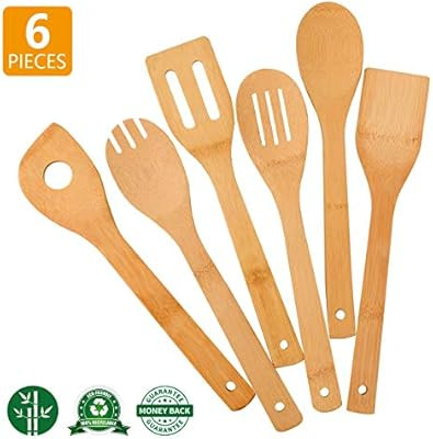 Zhuoyue Kitchen Cooking Utensils Set, 6 Pcs Bamboo Wooden Spoons & Spatula Kitchen Cooking Tools ... | Amazon (US)
