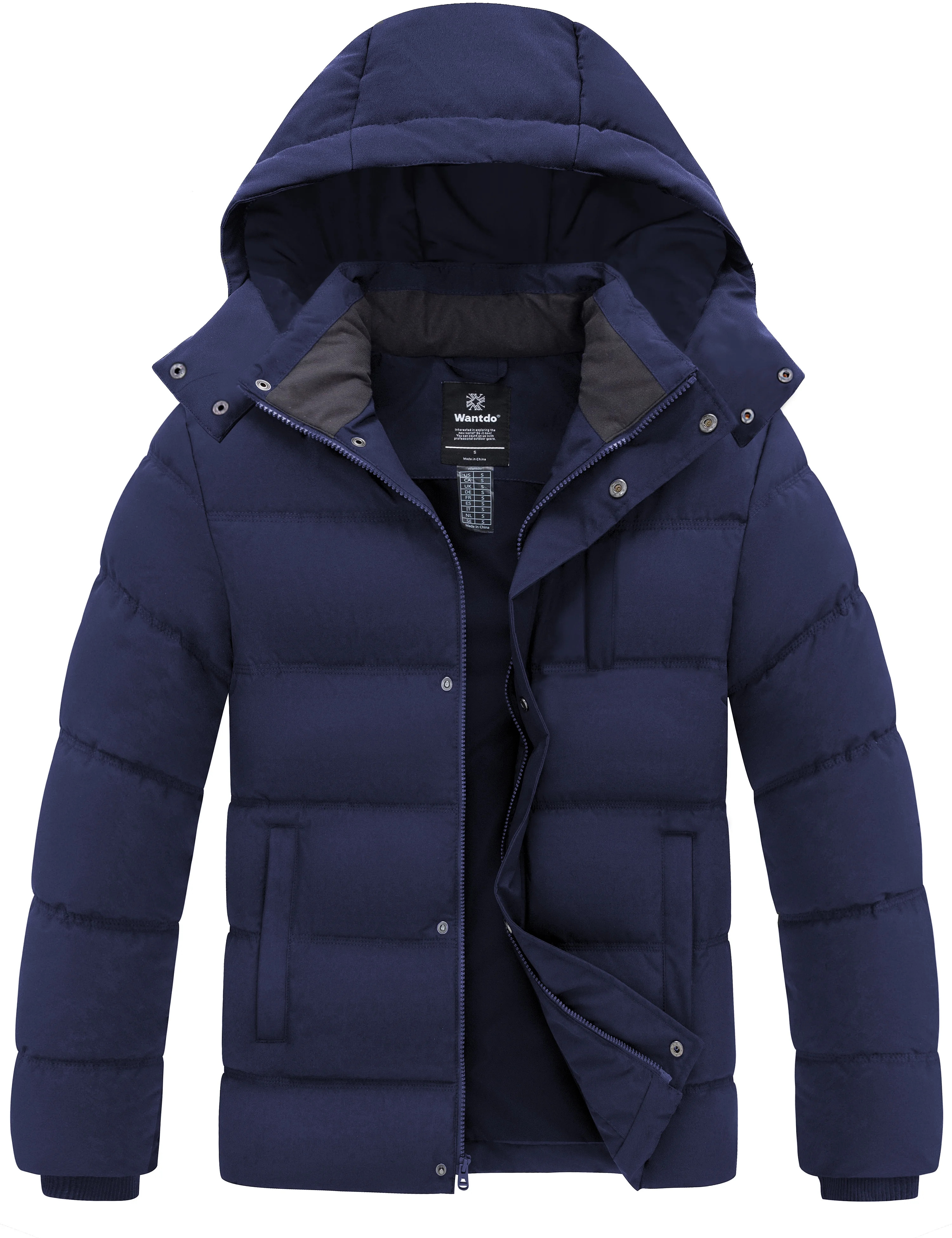 Wantdo Men's Recycled Winter Coat Padded Winter Jacket Warm Puffer Parka Navy L | Walmart (US)