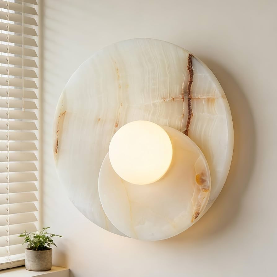 Organic Cream Onyx Wall Sconce, Natural 10 Inch Wall Mounted Lamps, Hand-Polished Vanity Light, W... | Amazon (US)