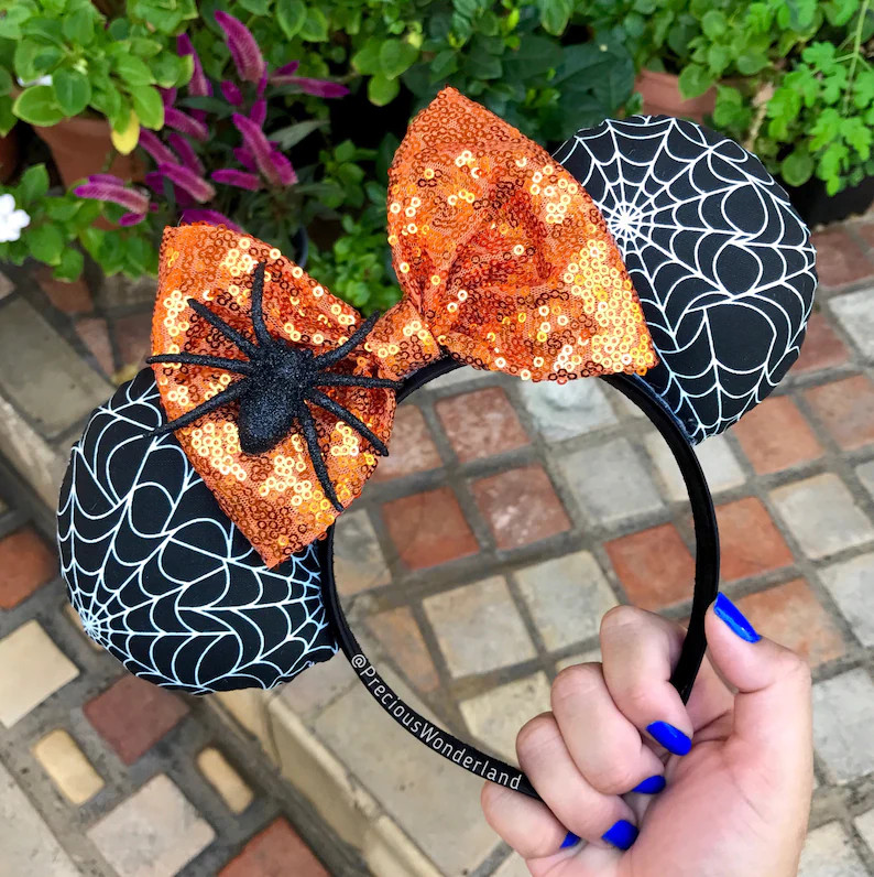Orange Spider web Halloween Mouse Ears | Etsy (US)