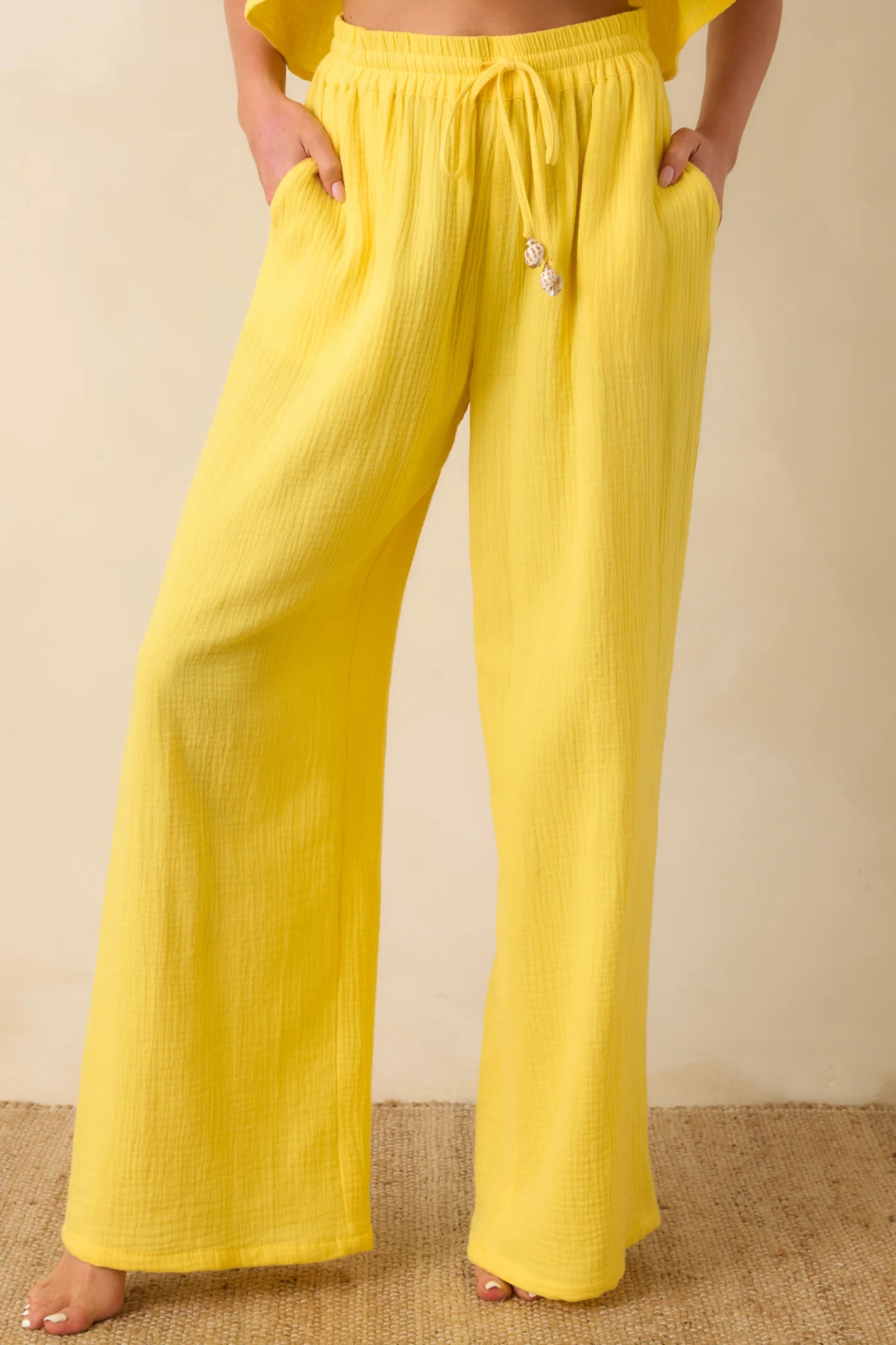 Paradisa Dunedin Yellow Cotton Wide Leg Drawstring Pants | Red Dress