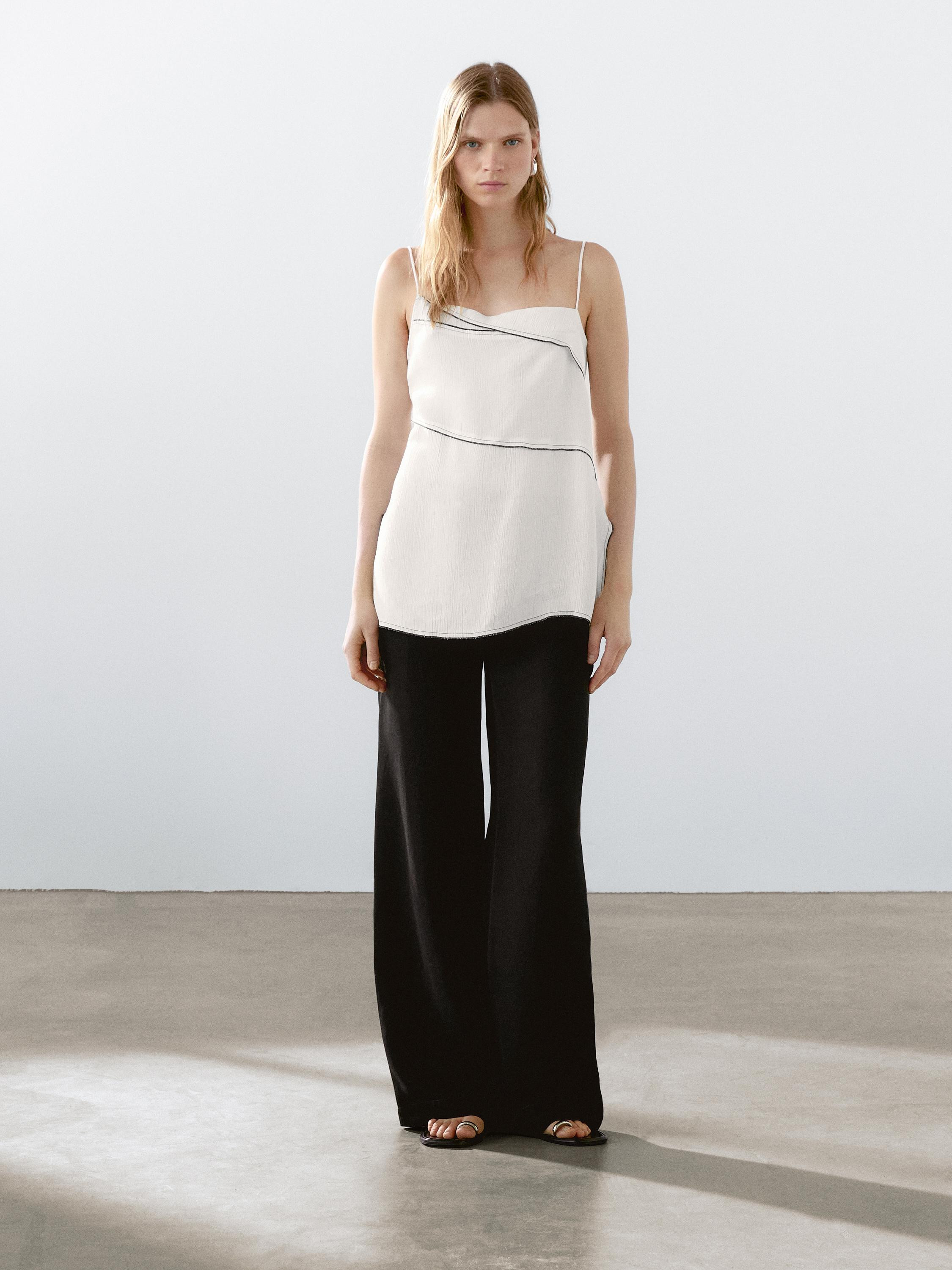 Flowing top with topstitching detail | Massimo Dutti US