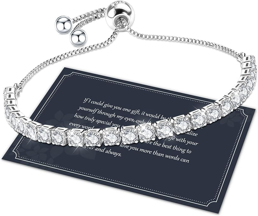 J.Fée Silver Bracelet, S925 Tennis Bracelet with Sparkling 5A Cubic Zirconia Silver Bracelets fo... | Amazon (US)