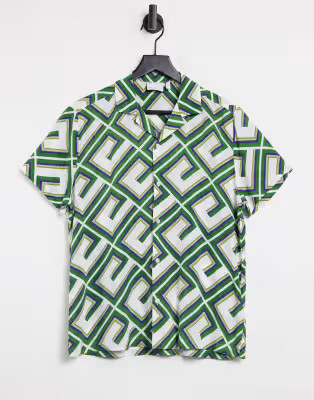 ASOS DESIGN Co-ord oversized geo print shirt in green | ASOS (Global)