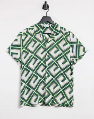 ASOS DESIGN Co-ord oversized geo print shirt in green | ASOS (Global)