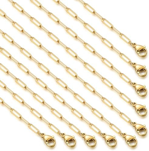 10PCS Gold Paperclip Chains Necklace Bulk 2.5MM 18 Inches 18K Gold PVD Plated Stainless Steel Fin... | Amazon (US)