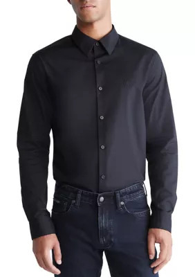 Calvin Klein Men's Stretch Cotton Slim Button Down Shirt, Black, Small | Belk
