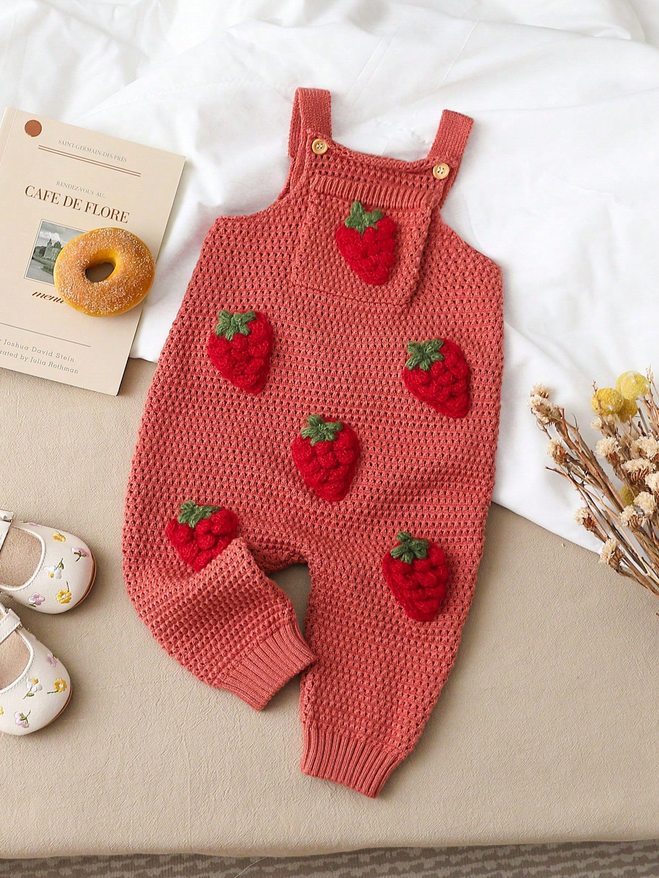 Baby Girl Casual Strawberry Decorated Knitted Jumpsuit | SHEIN USA | SHEIN