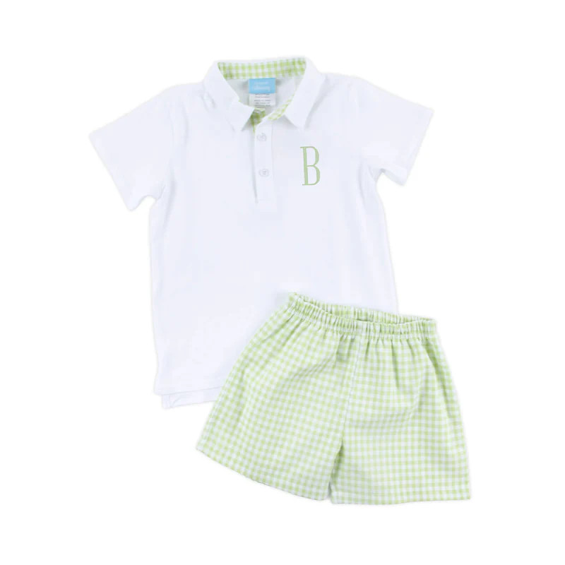 Light Green Gingham Polo Short Set | Classic Whimsy