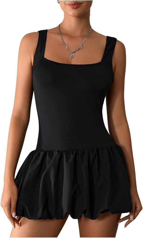 Milumia Women's Square Neck Bubble Mini Tank Dress Short Party Club Dresses | Amazon (US)