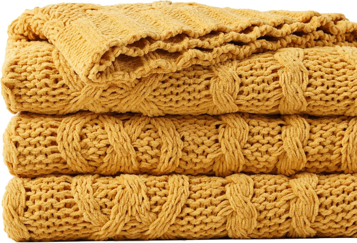 Battilo Mustard Yellow Throw Blanket for Couch, Sofa, 51"x67", Cable Knit Throw Blanket, Woven Ch... | Amazon (US)